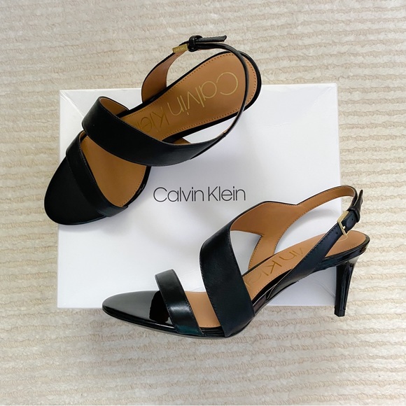 NWT Calvin Klein Lancy Nappa black heeled dress sandals - Picture 1 of 14